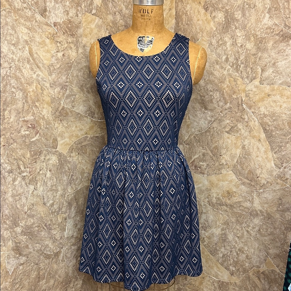 Alya Navy Diamond Pattern Mini Dress